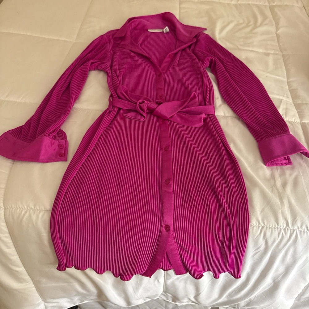 Vibrant Pink Button-Up Dress